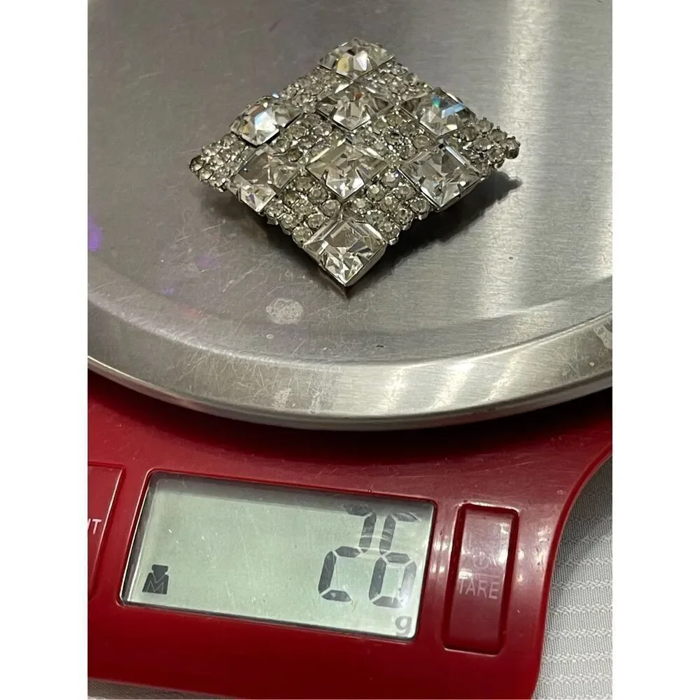 KRAMER VTG Square Rhinestone Brooch Estate Signed